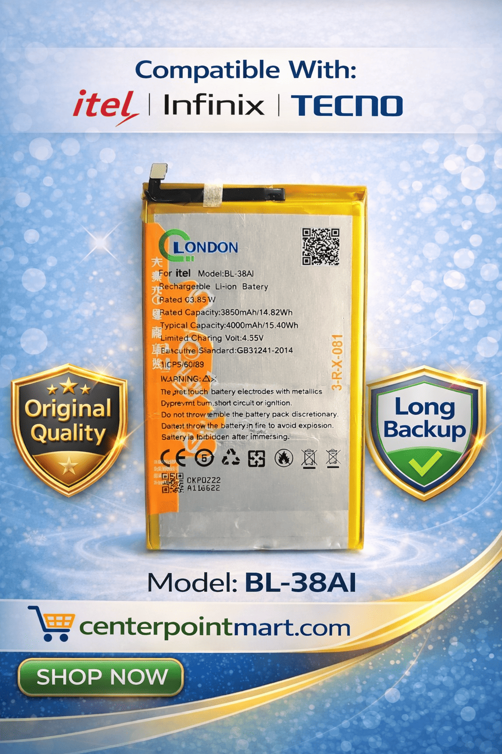 Itel Infinix Tecno Battery BL-38AI