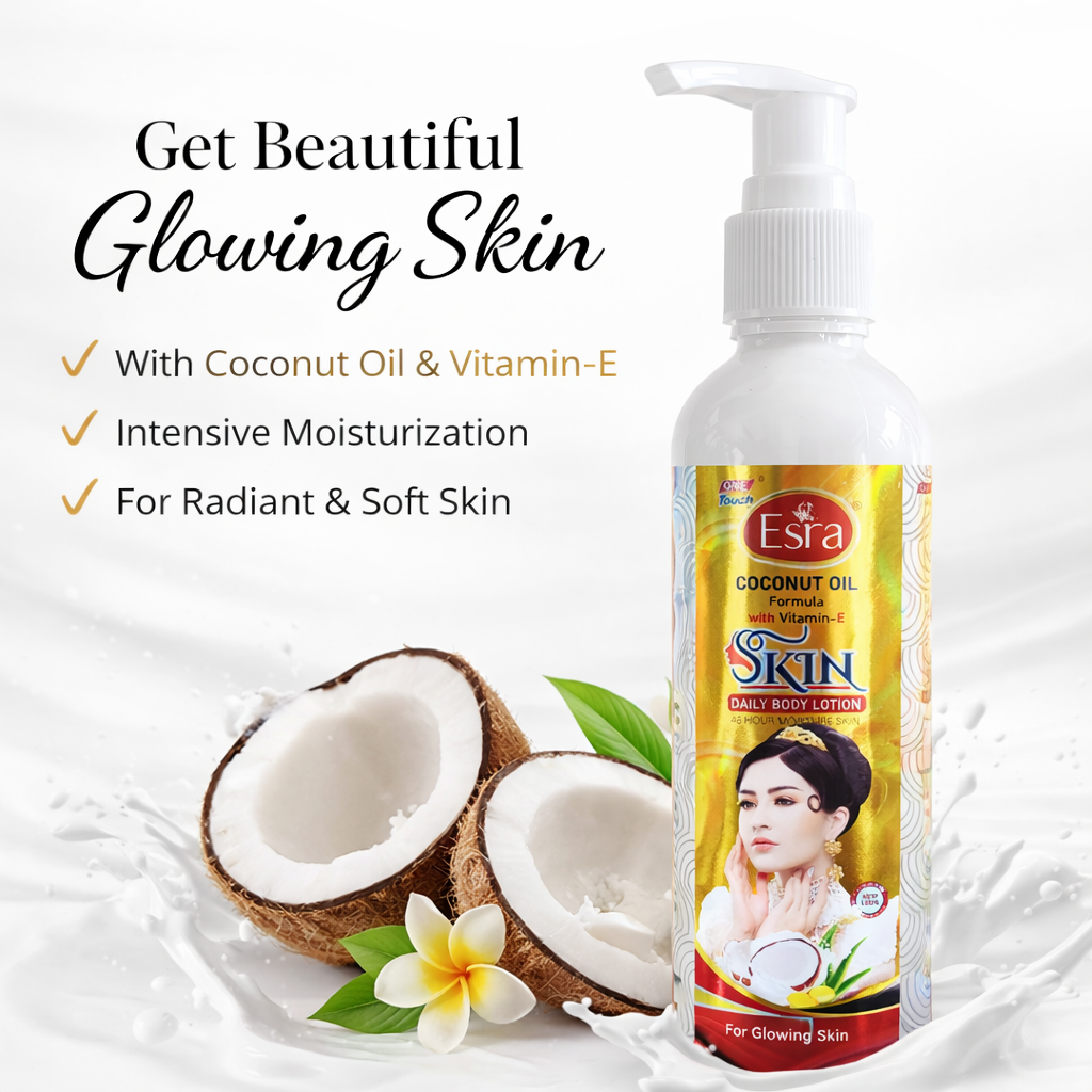 Esra Coconut Oil Skin Daily Body Lotion with Vitamin-E – 48 Hour Moisture | For Glowing & Soft Skin